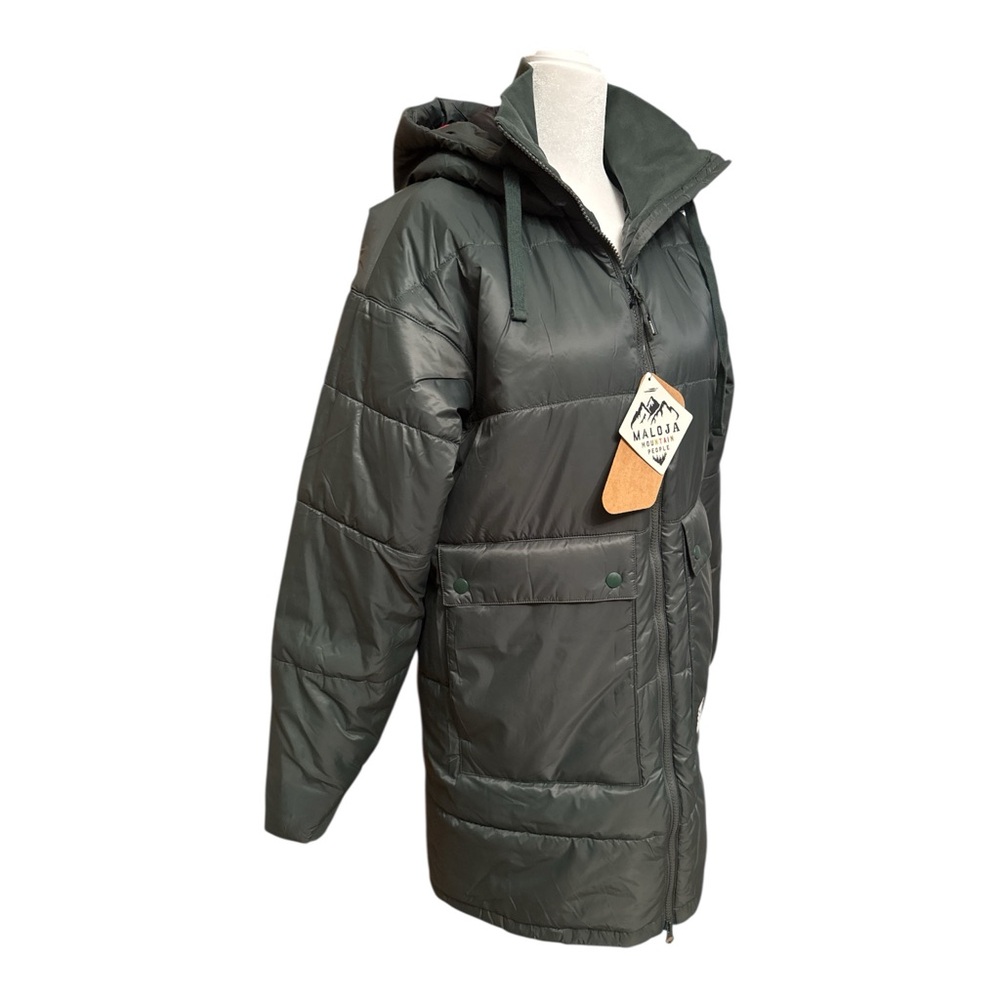 NWT Maloja Brand Dark Green Hooded Puffer Jacket with camo hood size Small